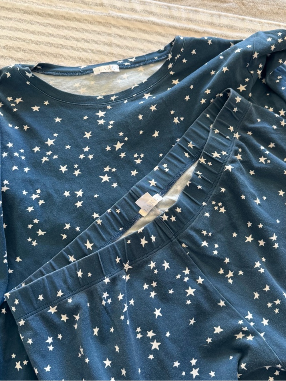 LAKE Star-Print Sleep Set in Slate Blue and White